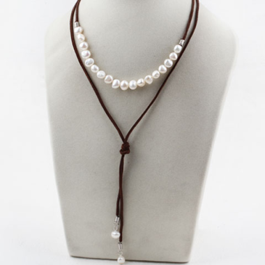 Collar XL cuero y perlas