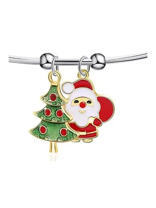 Pulsera imperdible con figuras de la Navidad plateada
