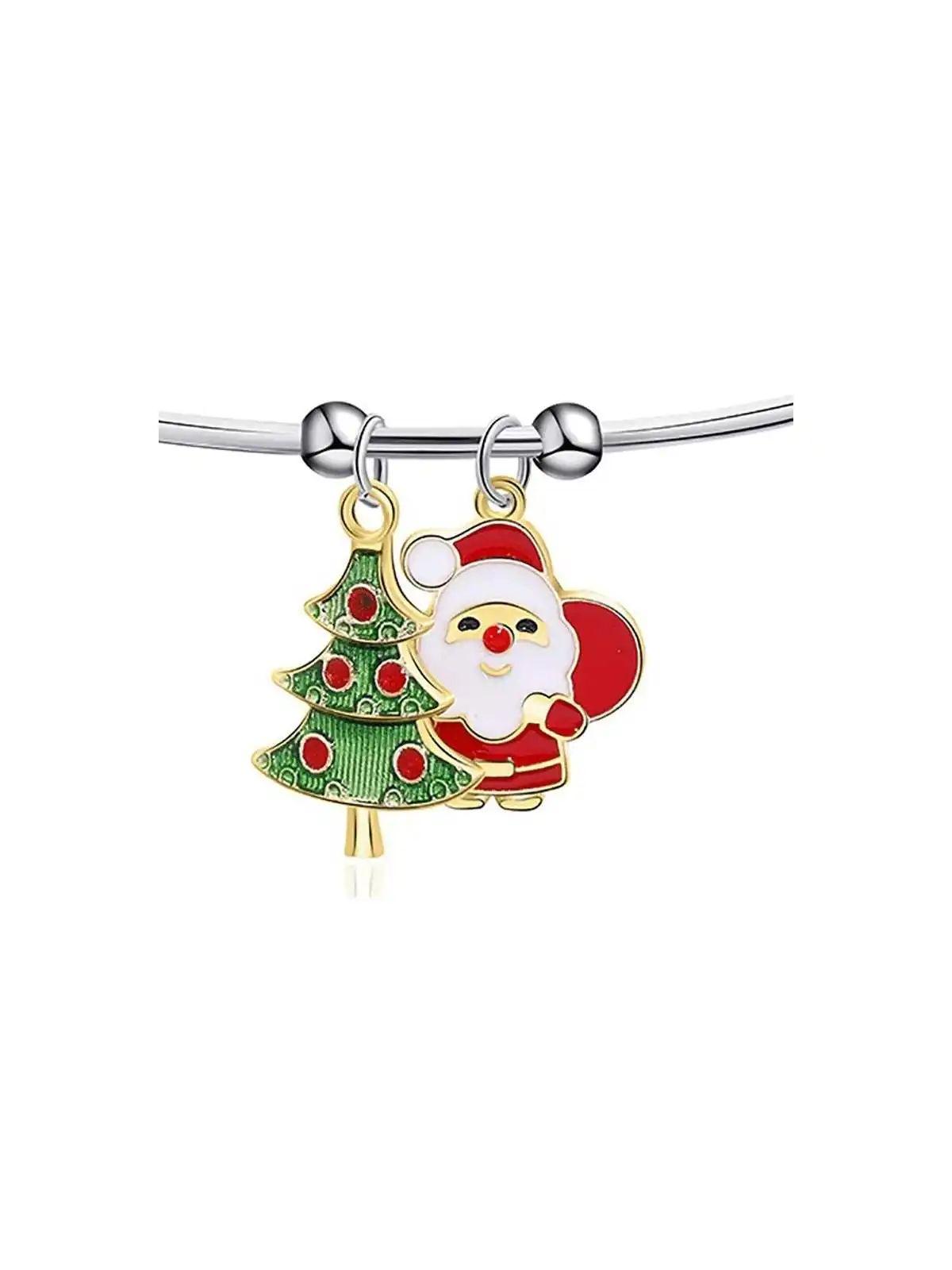 Pulsera imperdible con figuras de la Navidad plateada