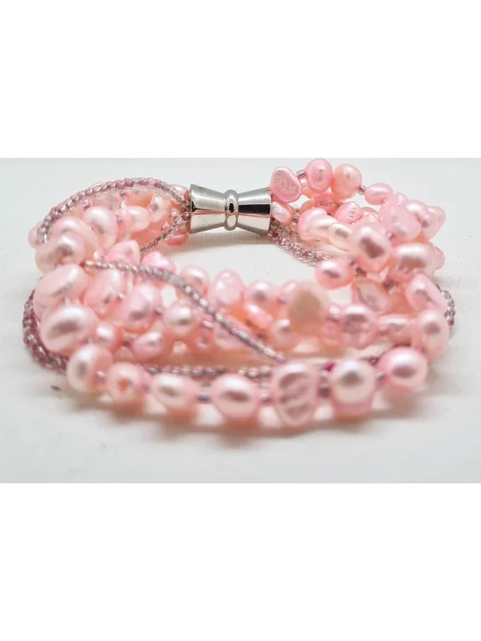 Brazalete multitira perlas rosas