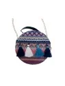 Bolso caja azul redonda con pasamanería