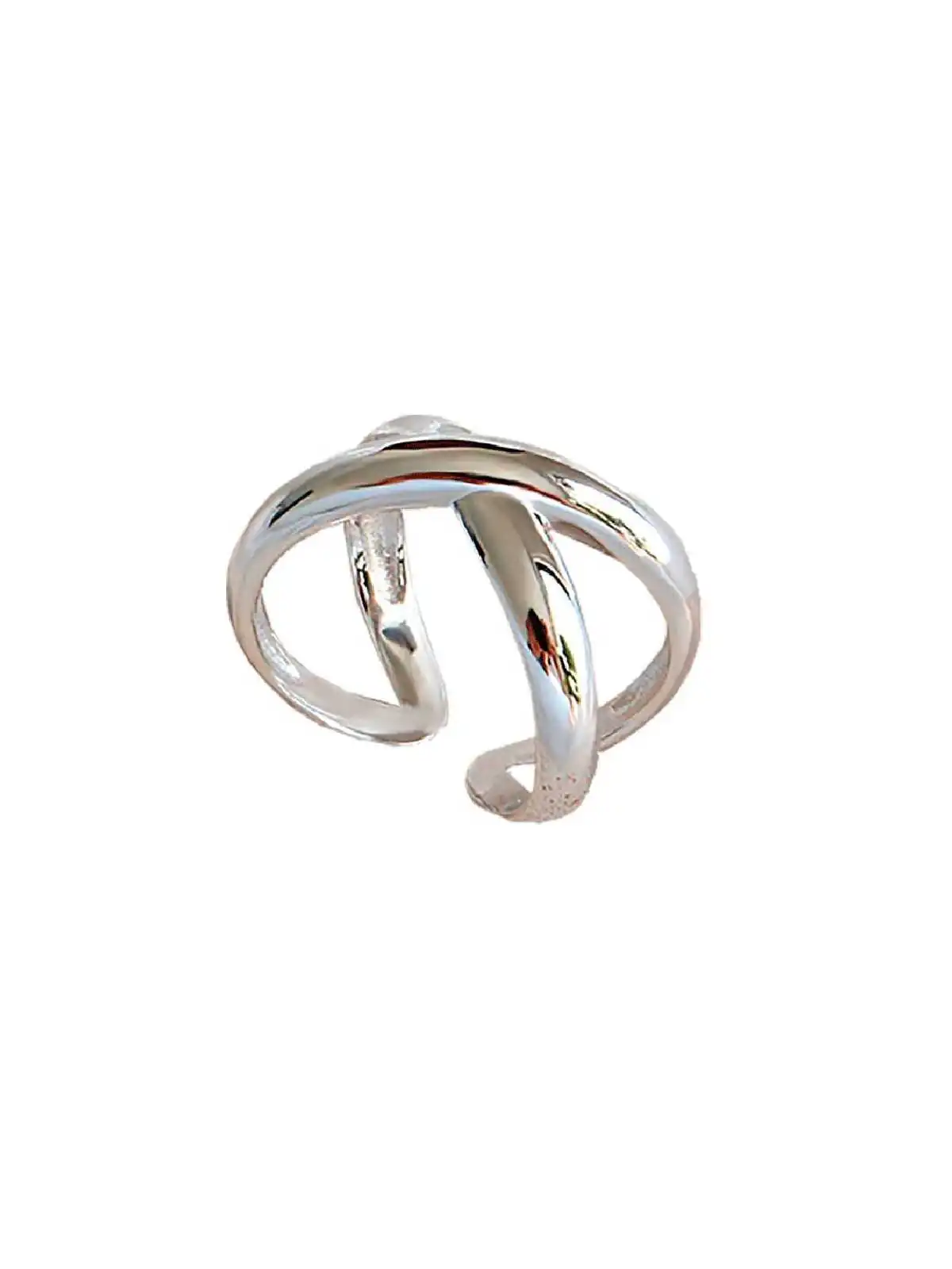 anillo plateado doble cruz