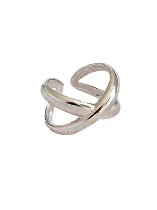 anillo doble cruz plateado