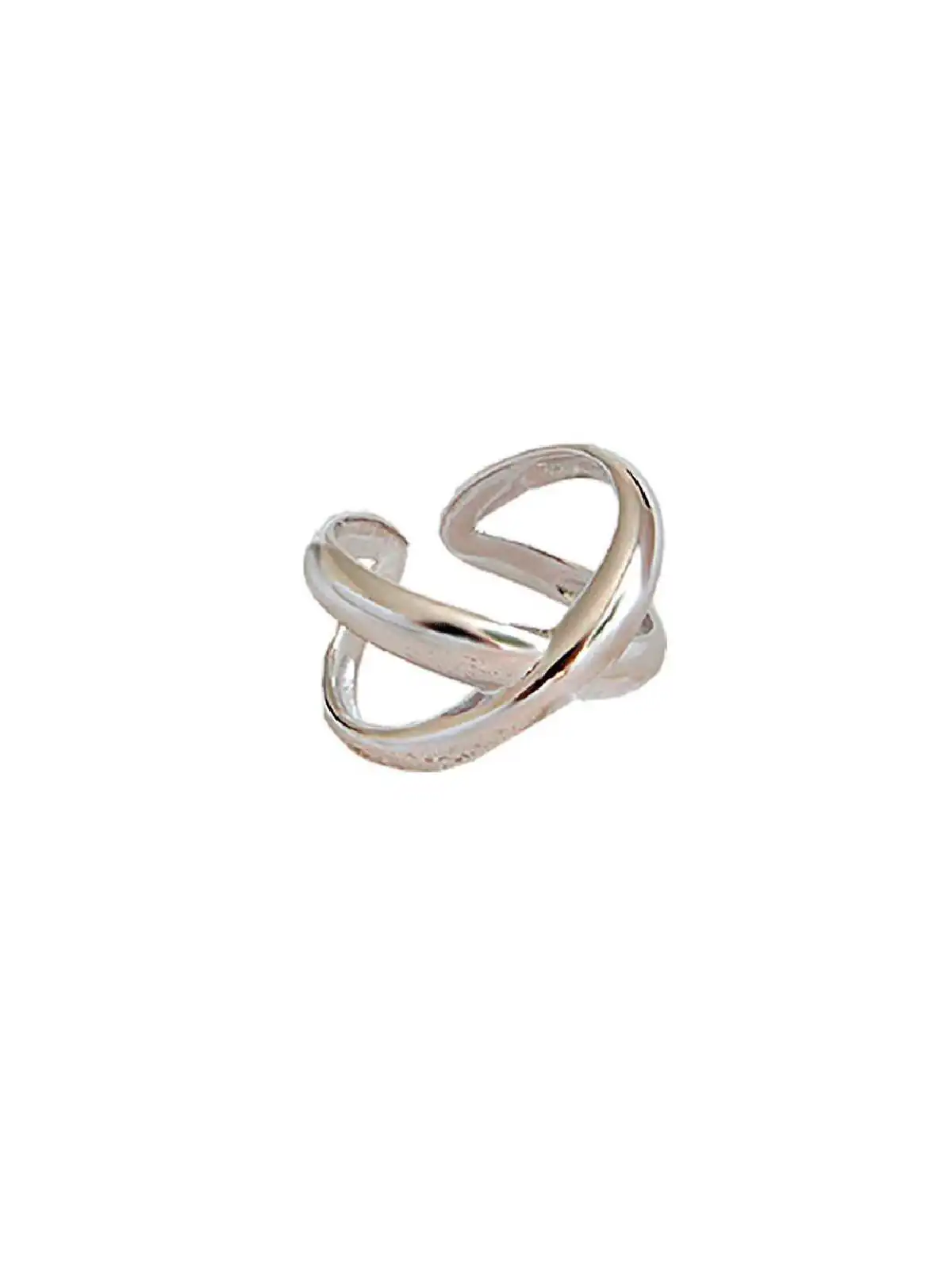 anillo doble cruz plateado