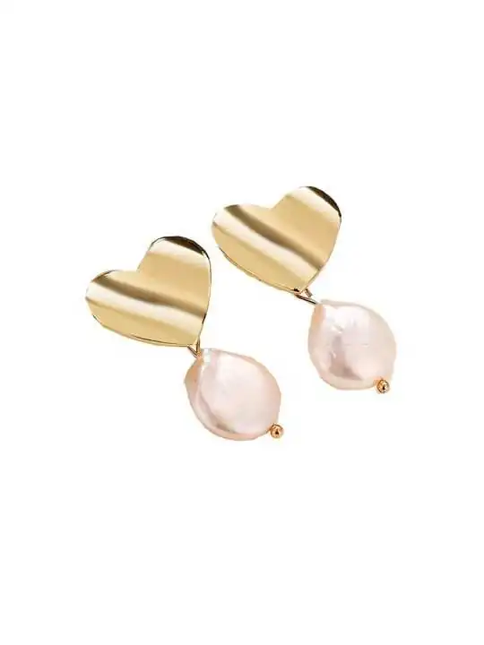 pendientes corazón dorado y perla