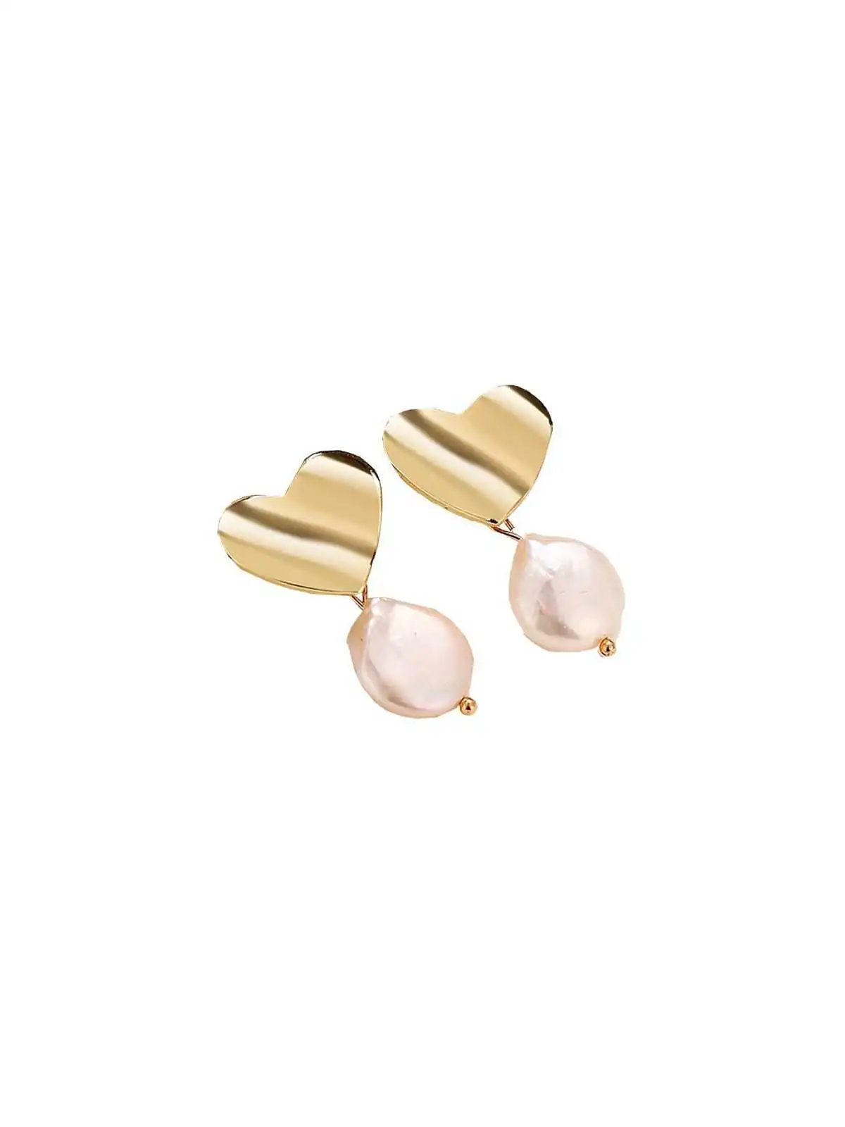 pendientes corazón dorado y perla