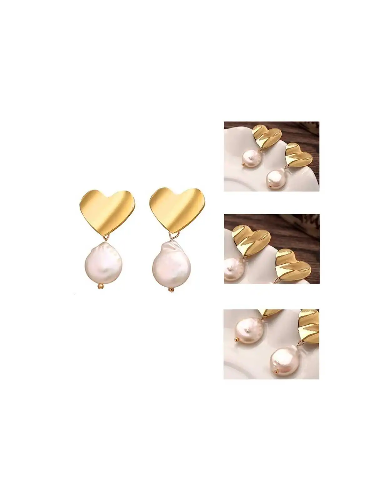 pendientes dorados con corazón y perla