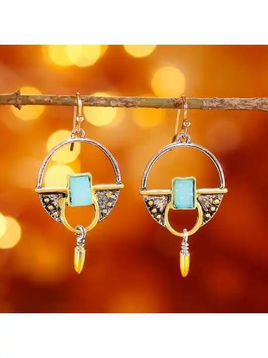 pendientes metálicos con colgante azul