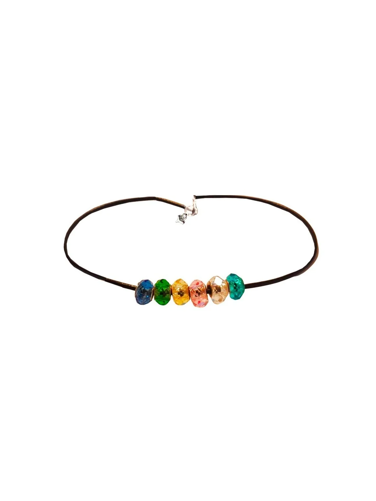 Collar gargantilla de cuero con abalorios de colores