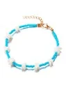 tobillera chaquiras azules y concha blanca
