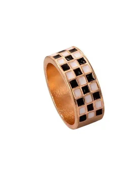 Anillo esmalte dorado damero 