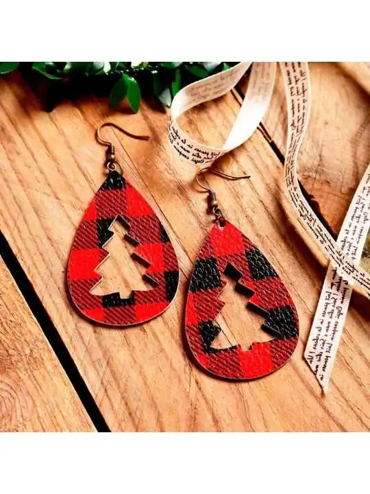 Pendientes XL de tartan rojo