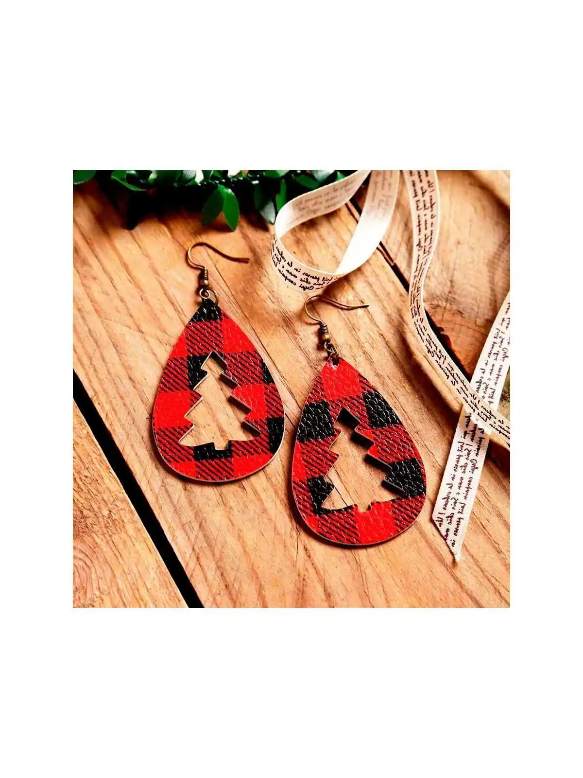 Pendientes XL de tartan rojo