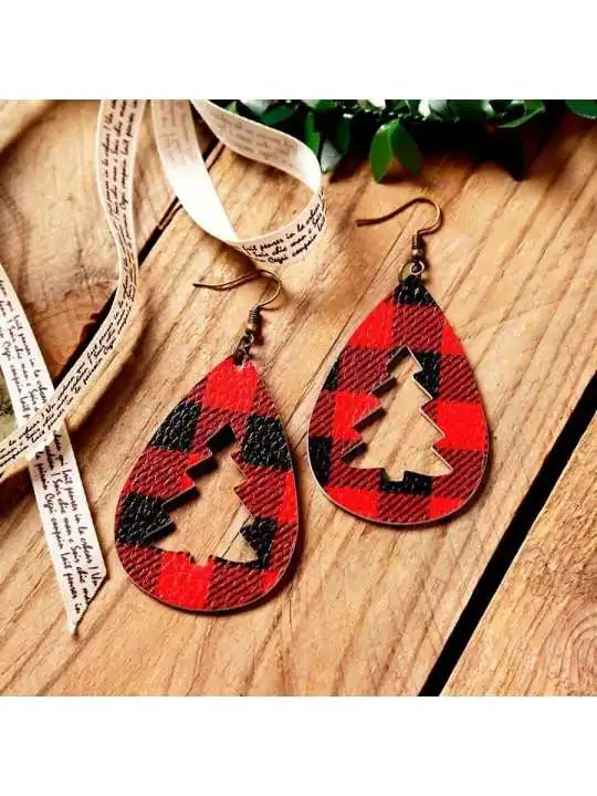 pendientes rojos XL tela de cuadros