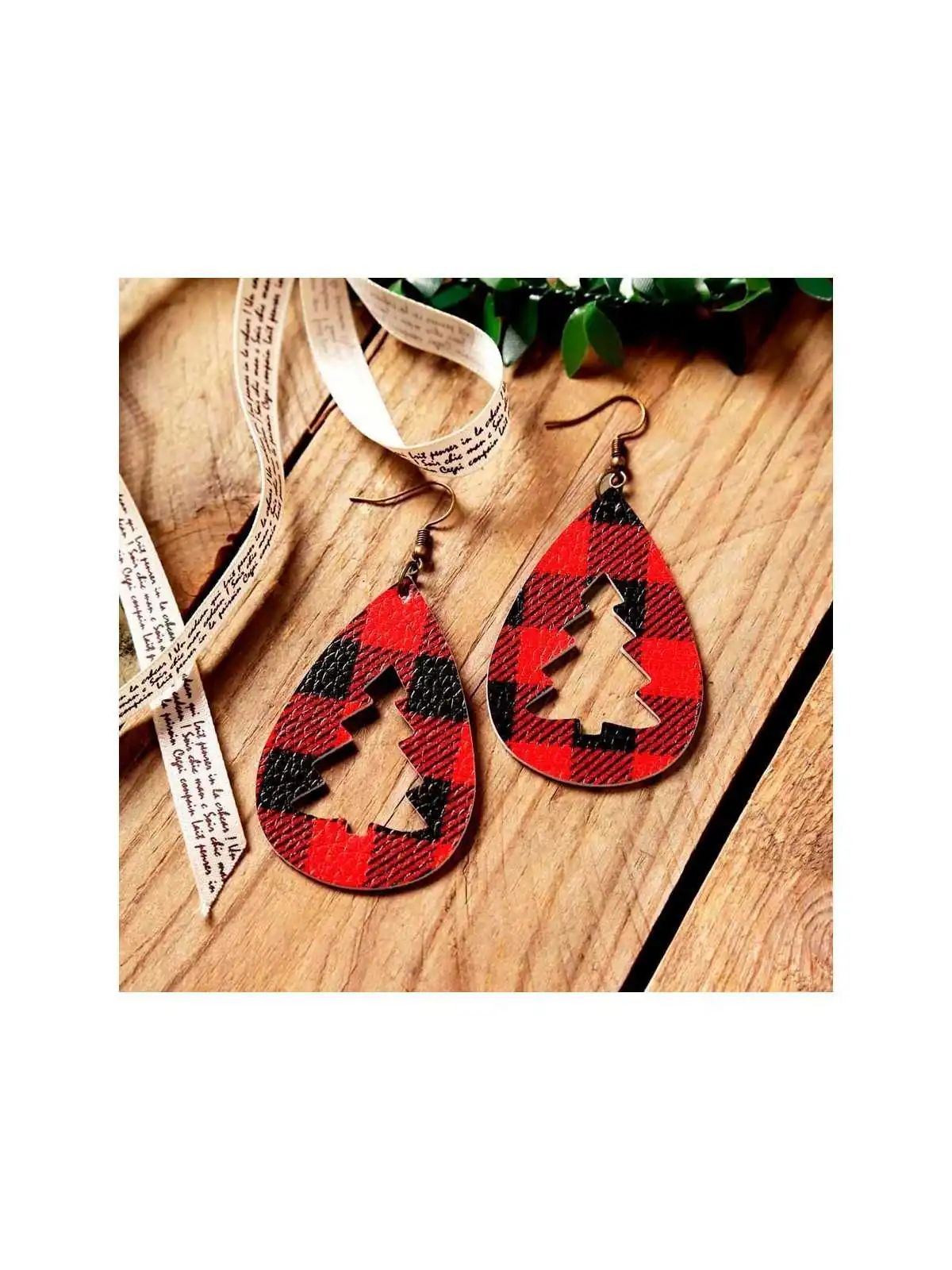 pendientes rojos XL tela de cuadros