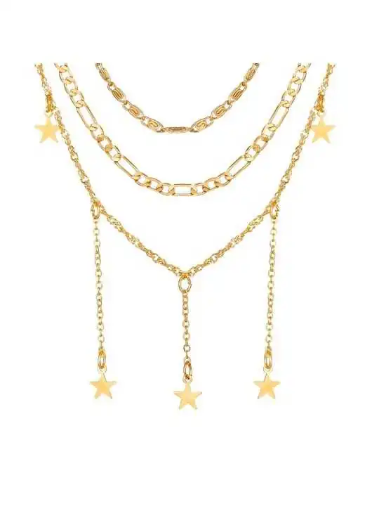 collar de tres cadenas doradas con colgante de cadenas