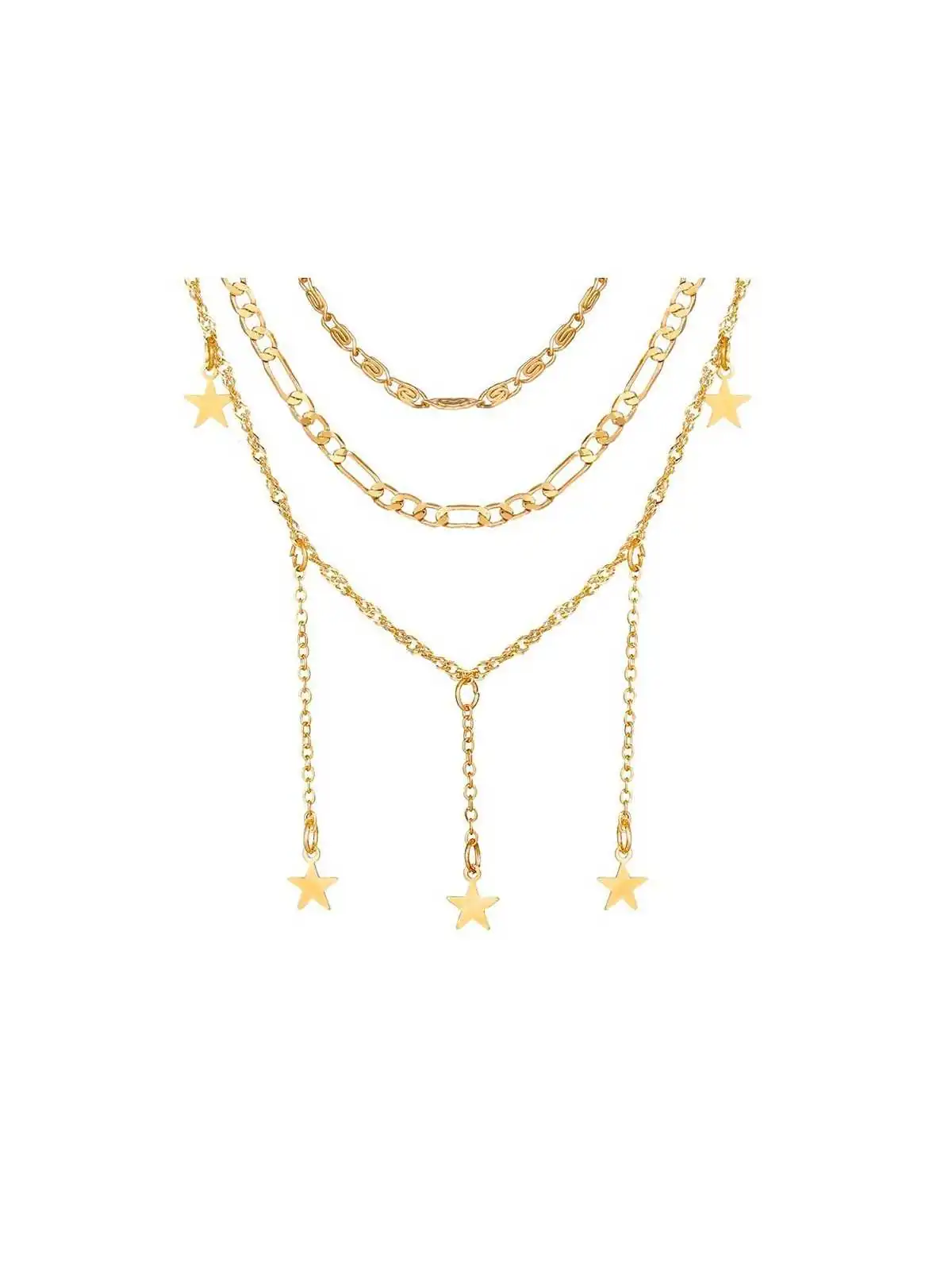 collar de tres cadenas doradas con colgante de cadenas