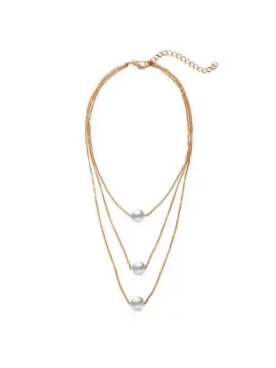 collar dorado tres cadenas con perlas