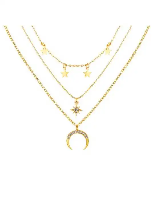 collar tres cadenas con media luna droada