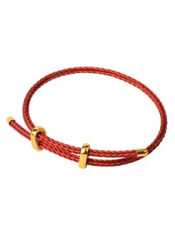 pulsera de acero rojo con remate dorado
