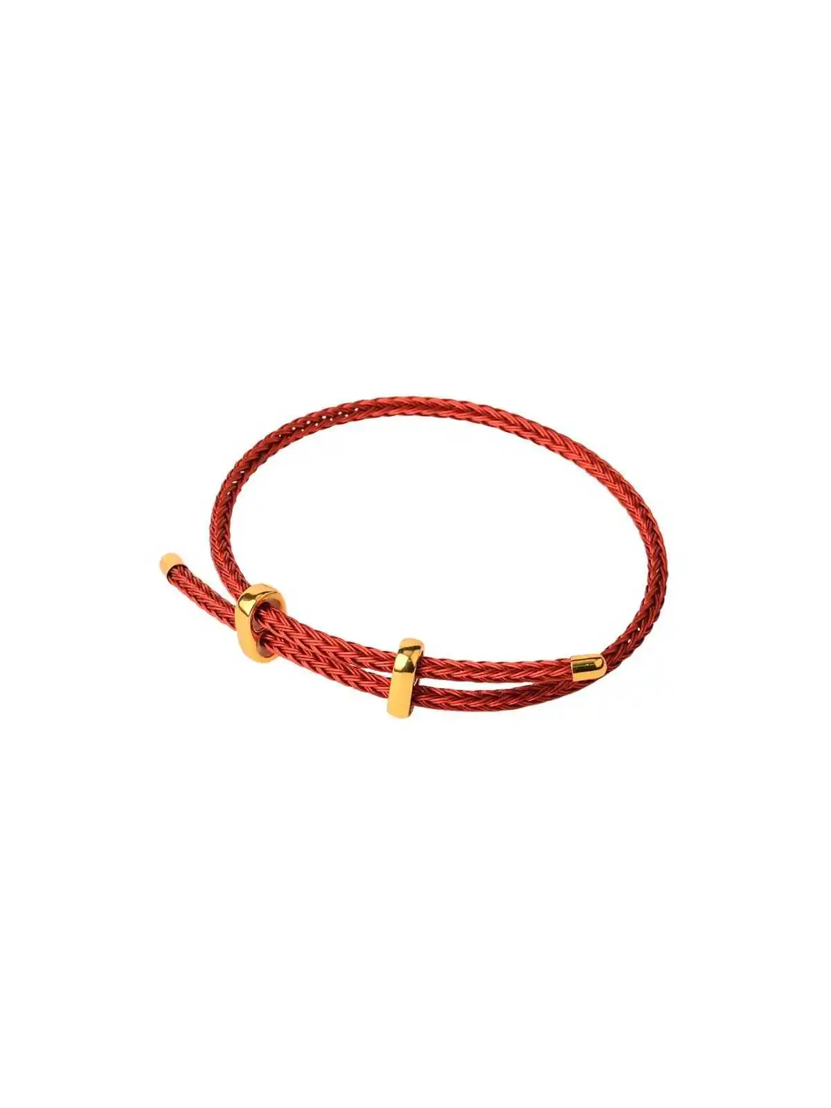 pulsera de acero rojo con remate dorado
