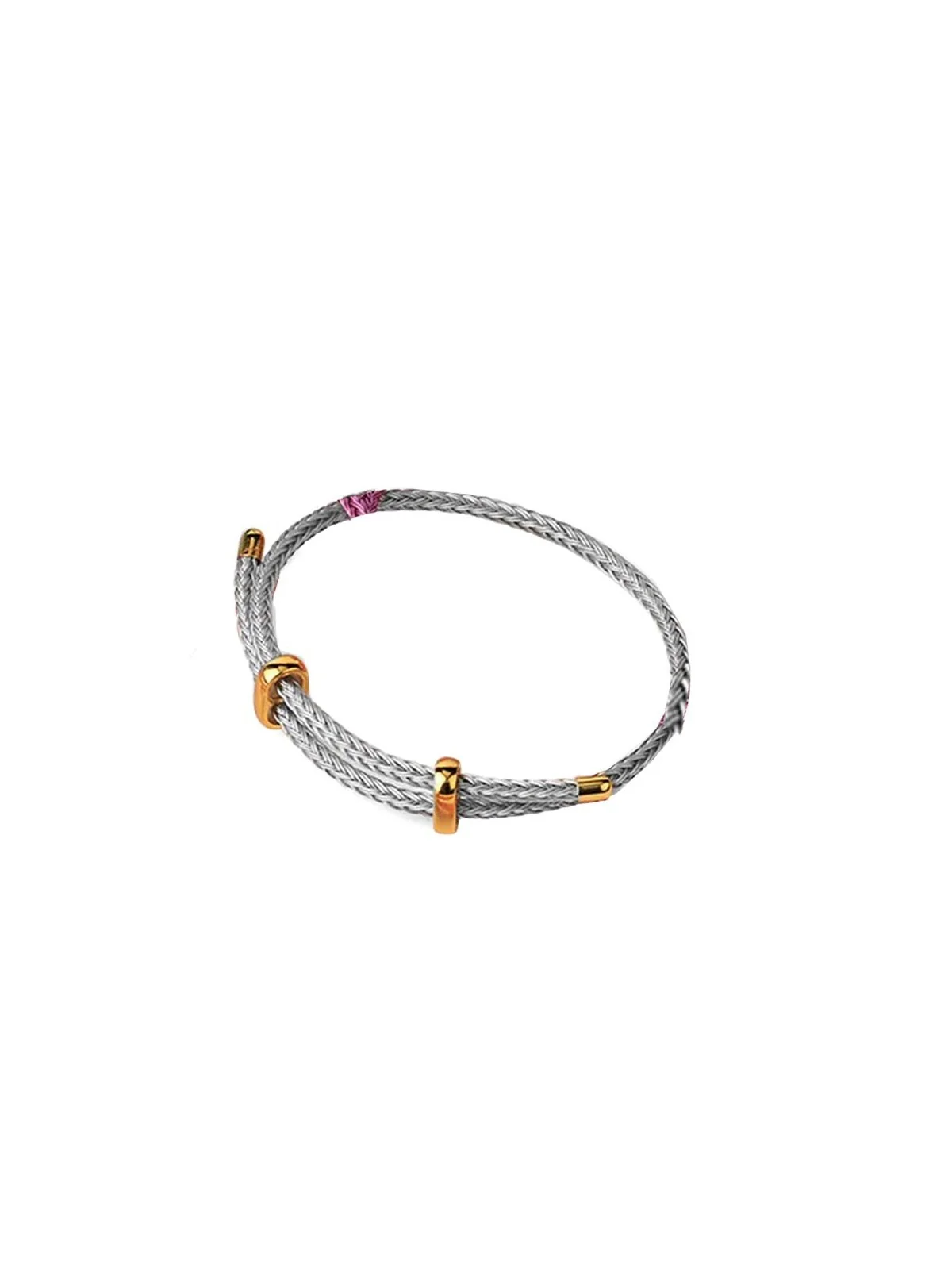 pulsera de acero gris con remate dorado