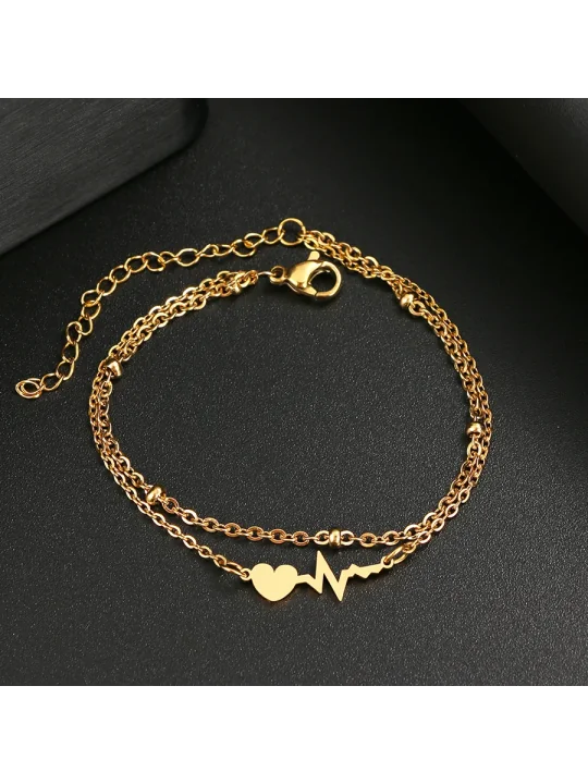 Pulsera dorada con cardiograma y corazon