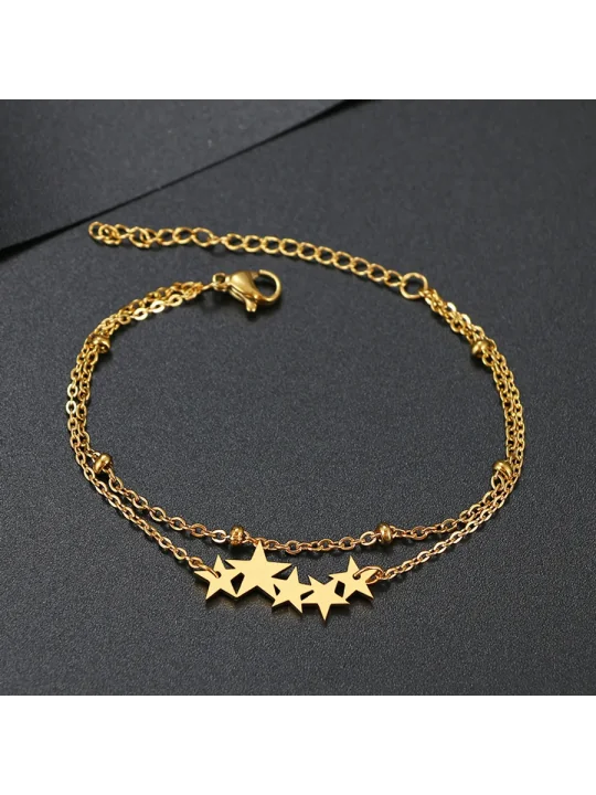 Pulsera doble con estrellas doradas