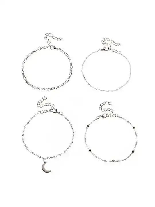 ompra Tobilleras con Cuatro Cadenas Plateadas y Luna - Encanto Nocturno