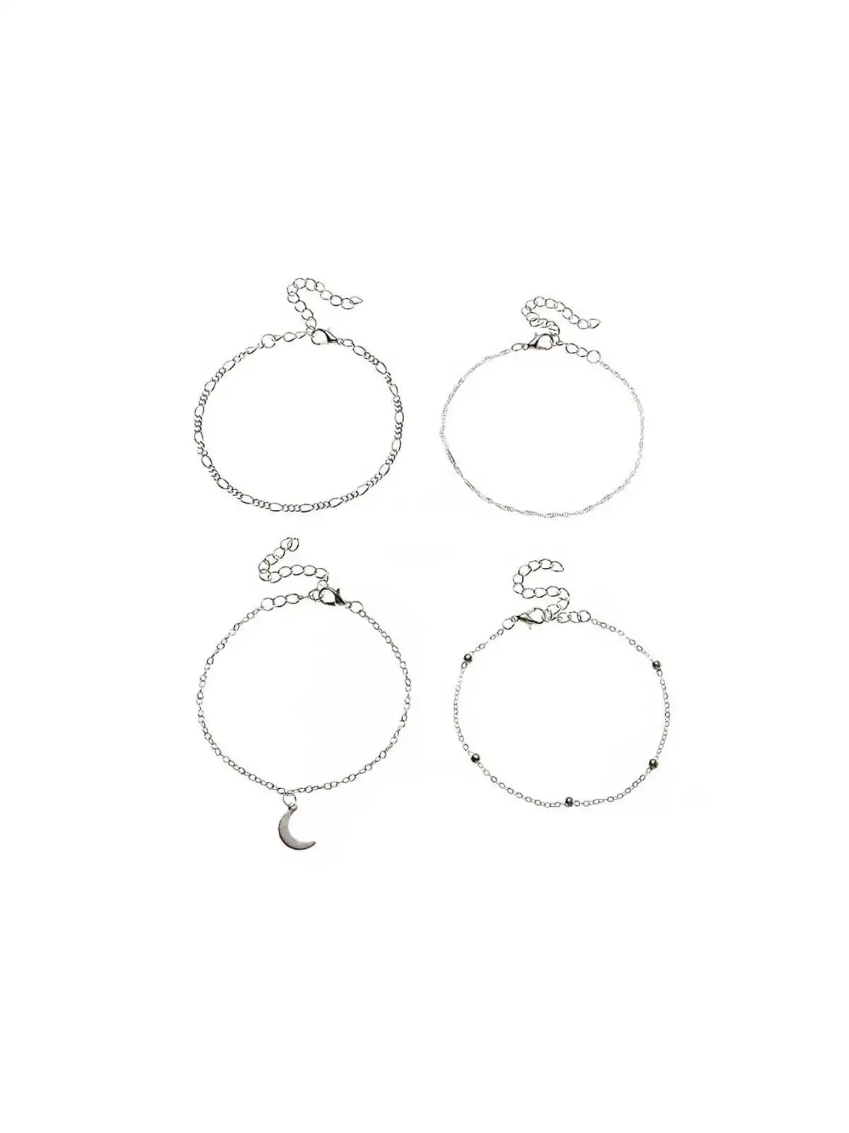 ompra Tobilleras con Cuatro Cadenas Plateadas y Luna - Encanto Nocturno