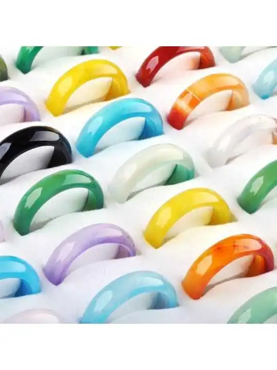 conjunto de anillos agata translucida de colores