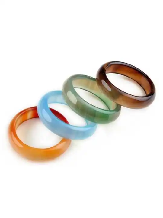 conjunto de anillos agata translucida de colores anchos
