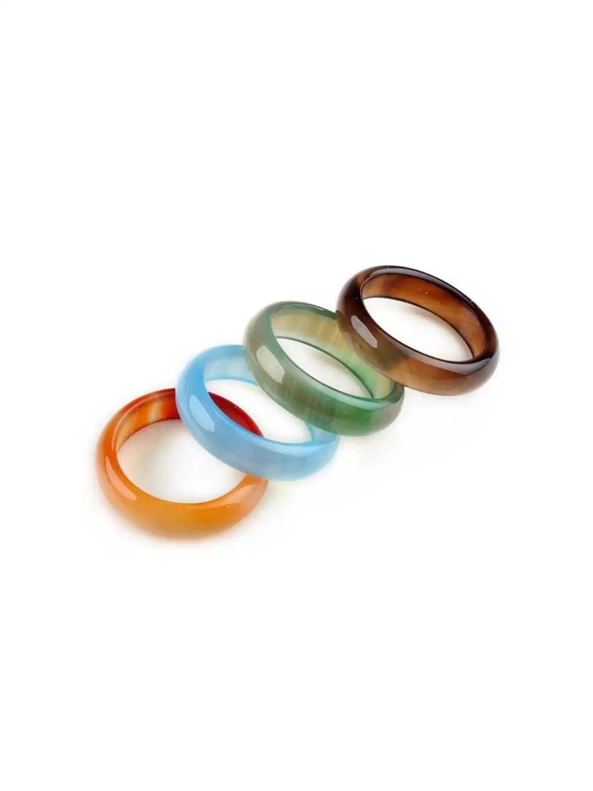conjunto de anillos agata translucida de colores anchos