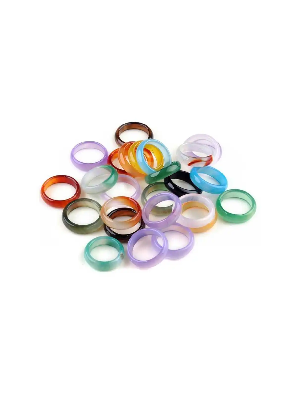 conjunto de anillos agata translucida de colores anchos