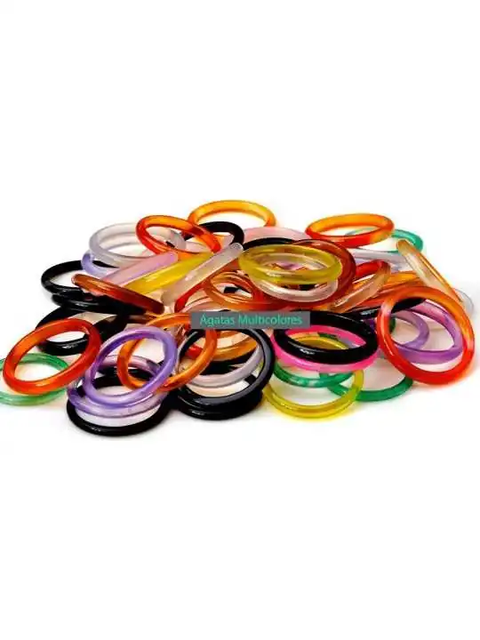 conjunto de anillos agata translucida de colores anchos