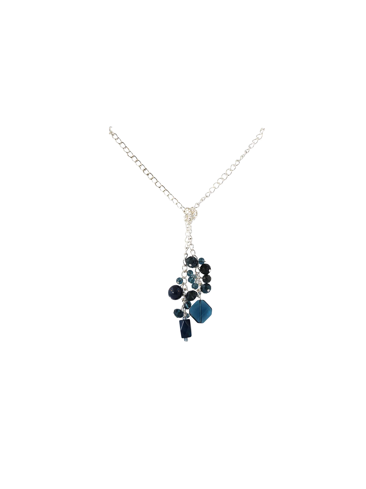 Collar plateado con agatas azules y cristales azules