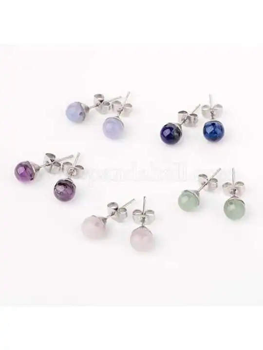 pendientes boton bolita piedras semippreciosas