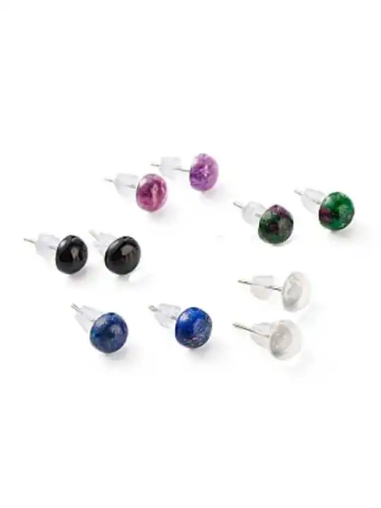 pendientes media bolita piedras semiprecioas
