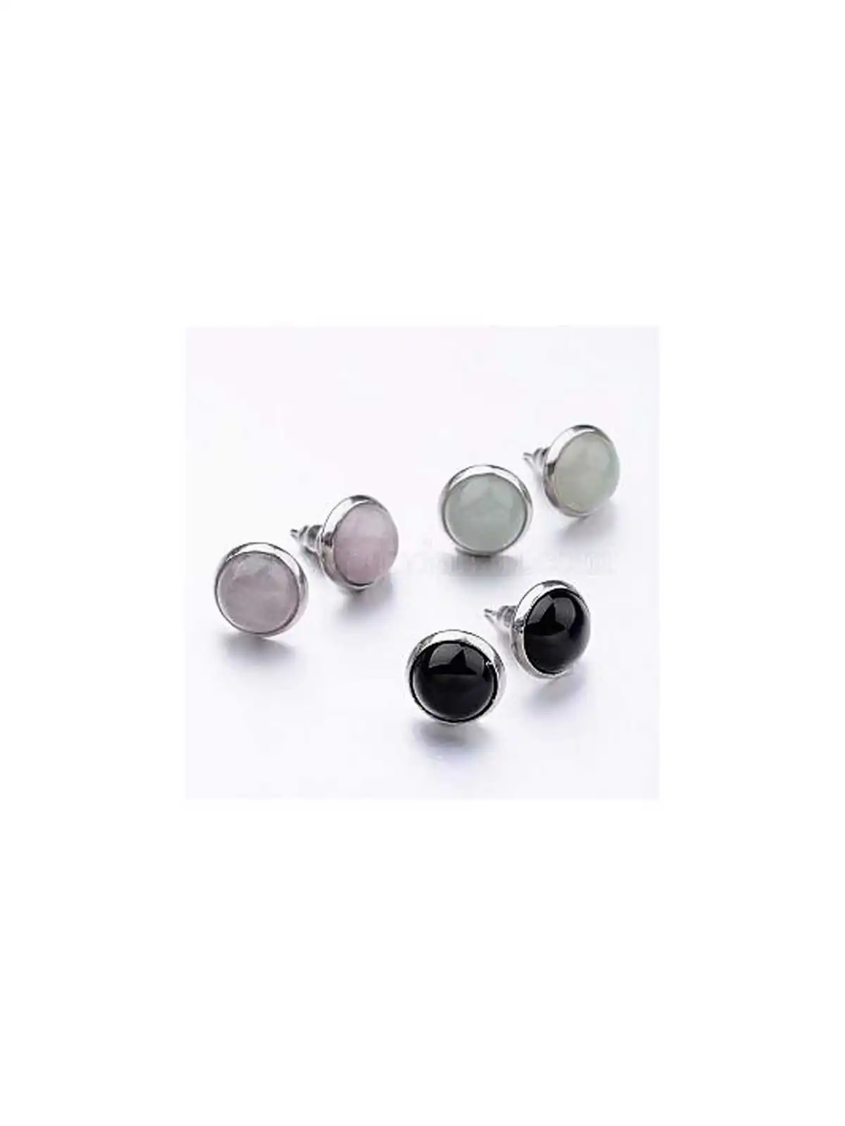 pendientes media bolita con marco plateado de piedras semipreciosas