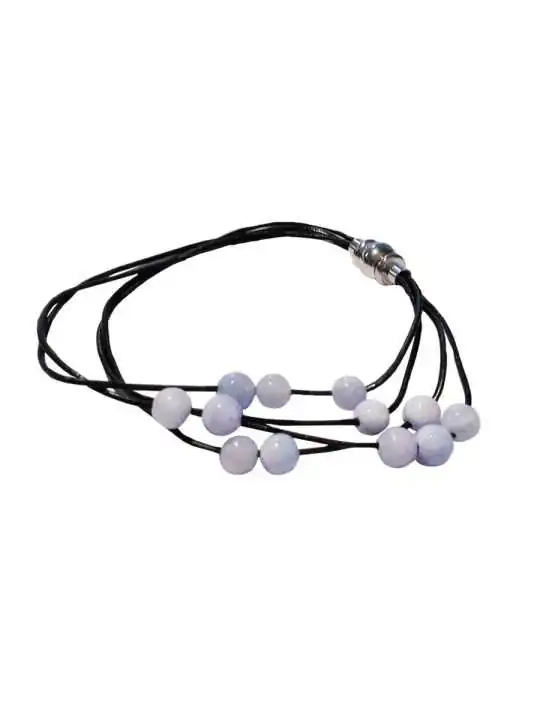 Pulsera Multihilo de Cuero con Perlas de Fluorita