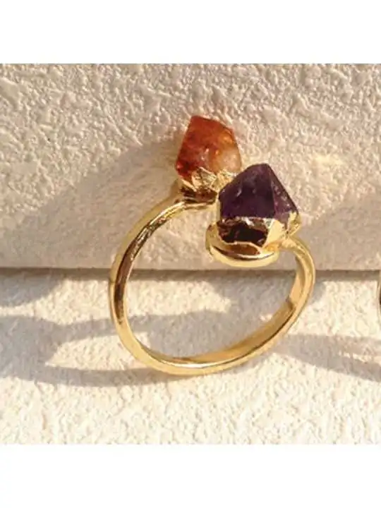 precioso anillo doble con citrino y amatista