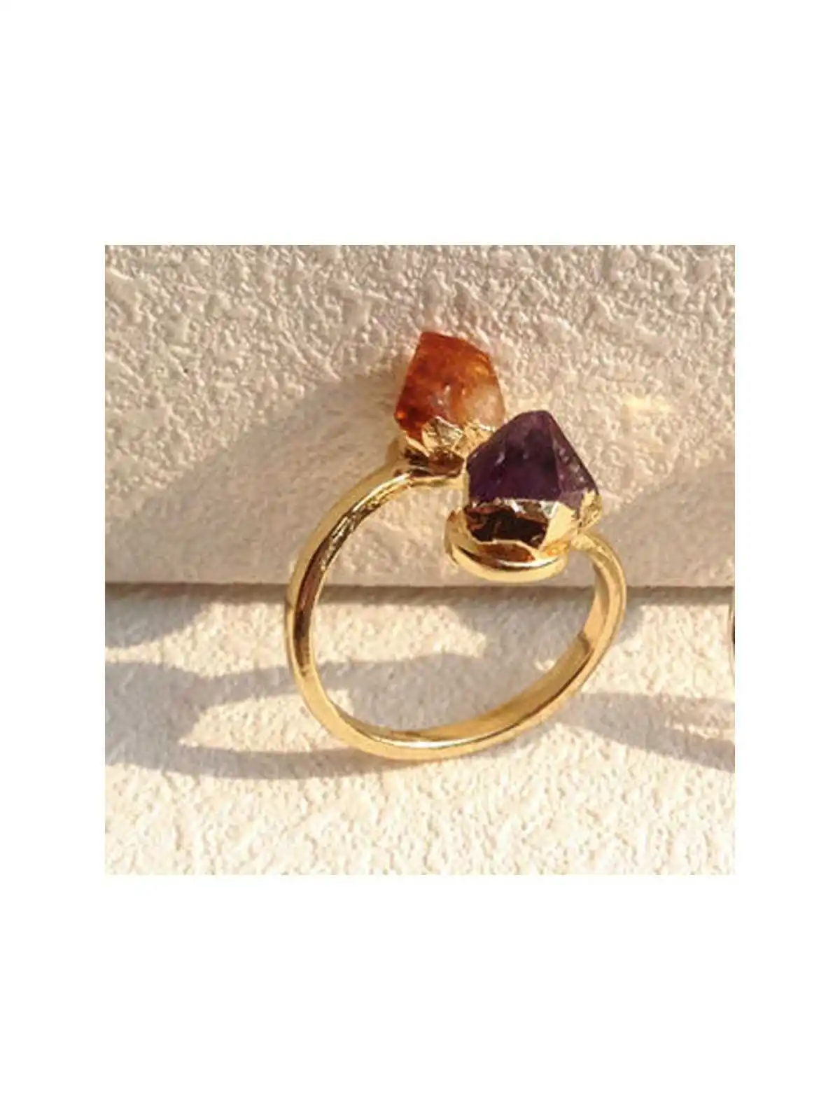 precioso anillo doble con citrino y amatista