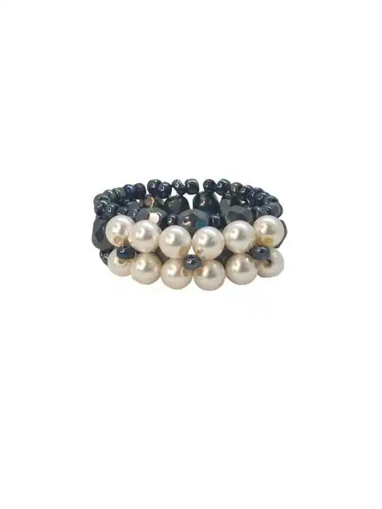 anillo tejido diadema de perlas