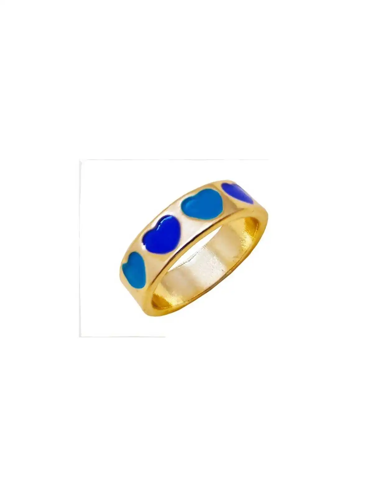 anillo dorado con corazones azules