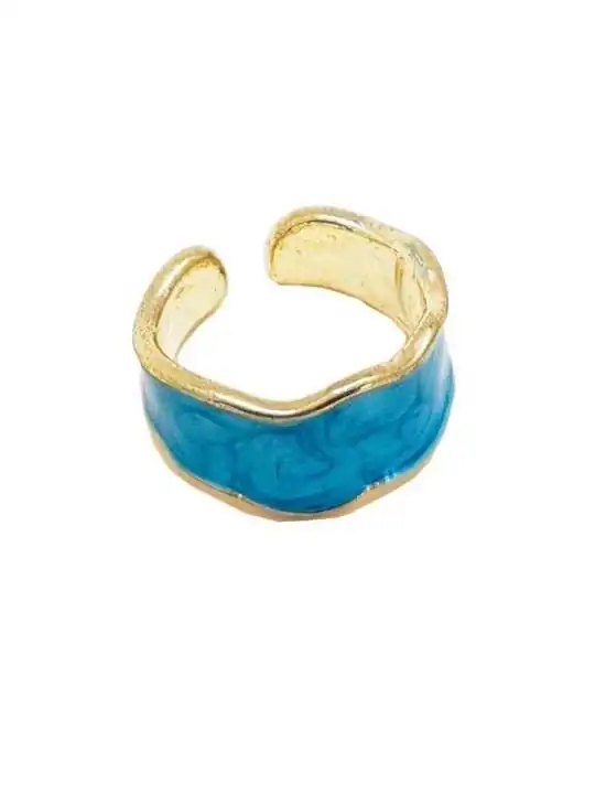 anillo dorado con esmalte azul