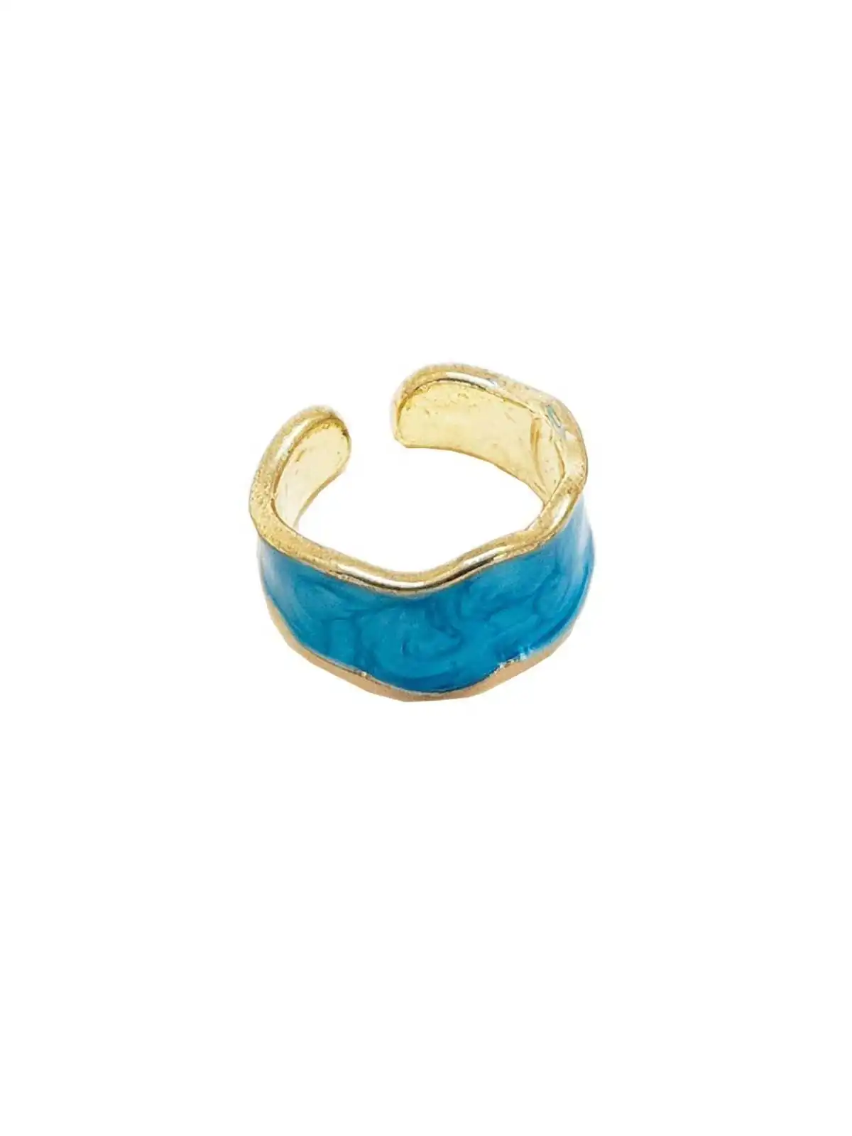 anillo dorado con esmalte azul