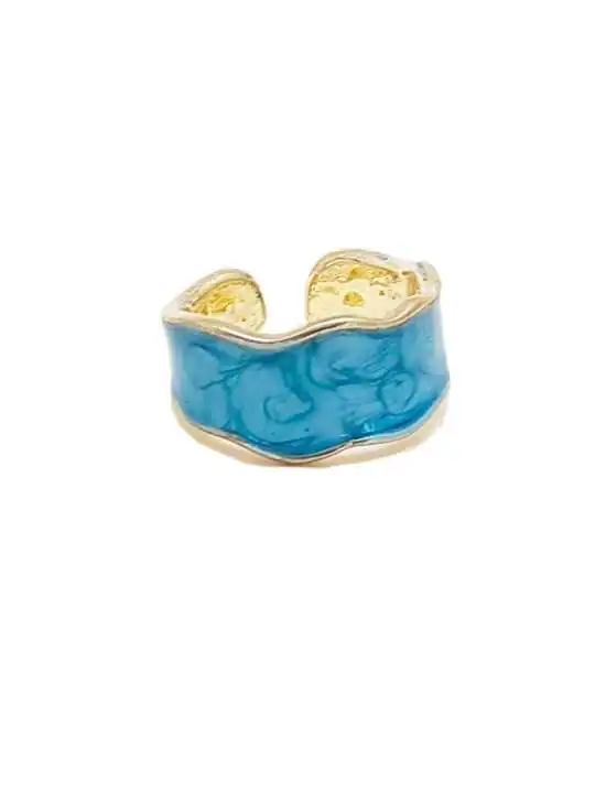 anillo dorado abierto con esmalte azul
