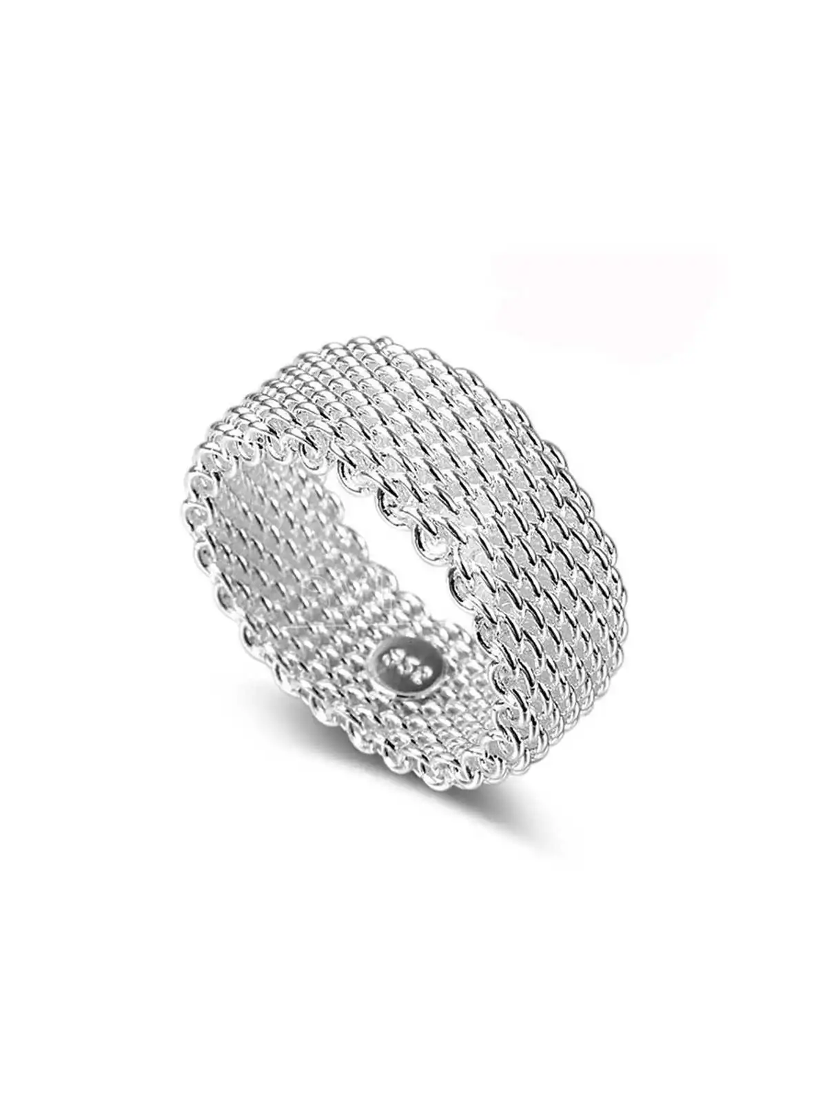 anillo minimalista de rejilla plateada