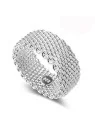 anillo minimalista de rejilla plateada
