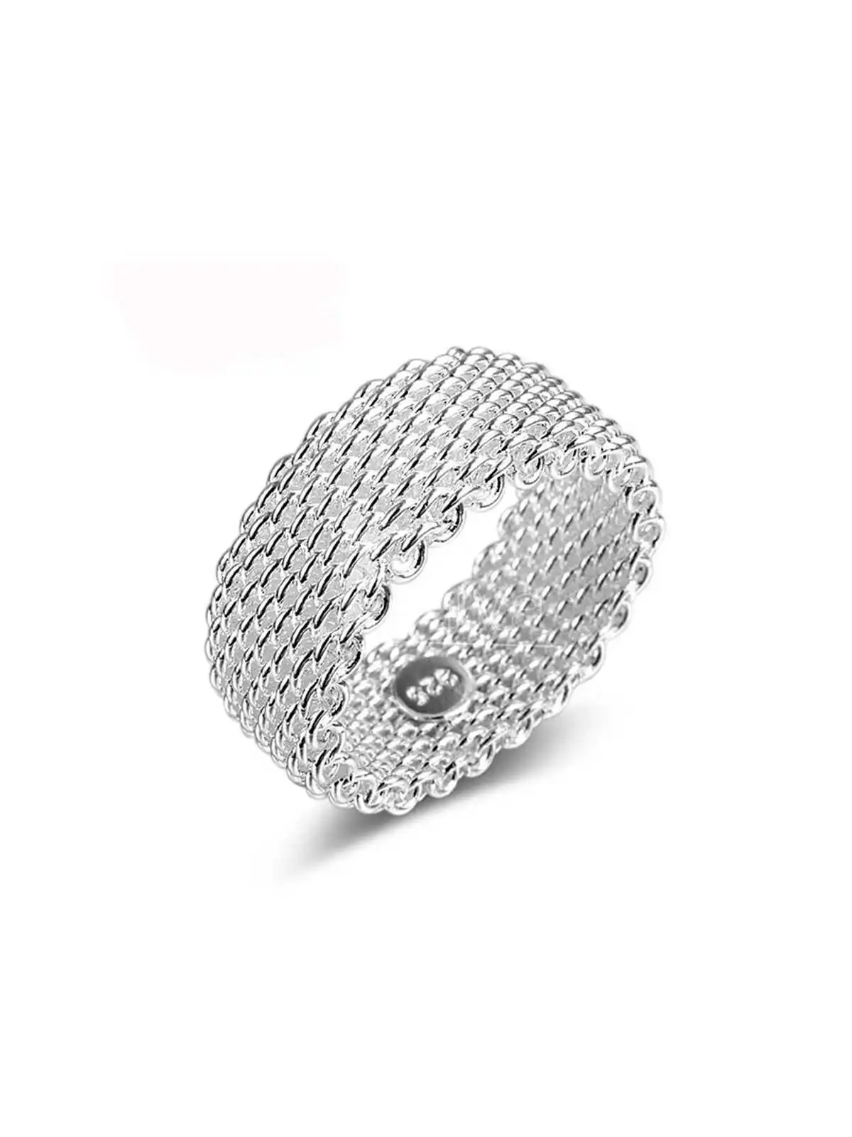 anillo plateado de rejilla